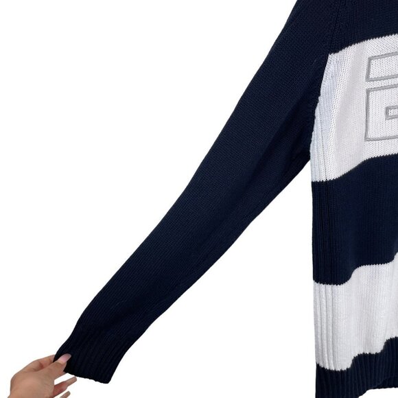 Burberry London B56 Cotton 1/4 Zip Striped Pullover Sweater Navy White Size L - Picture 4 of 11